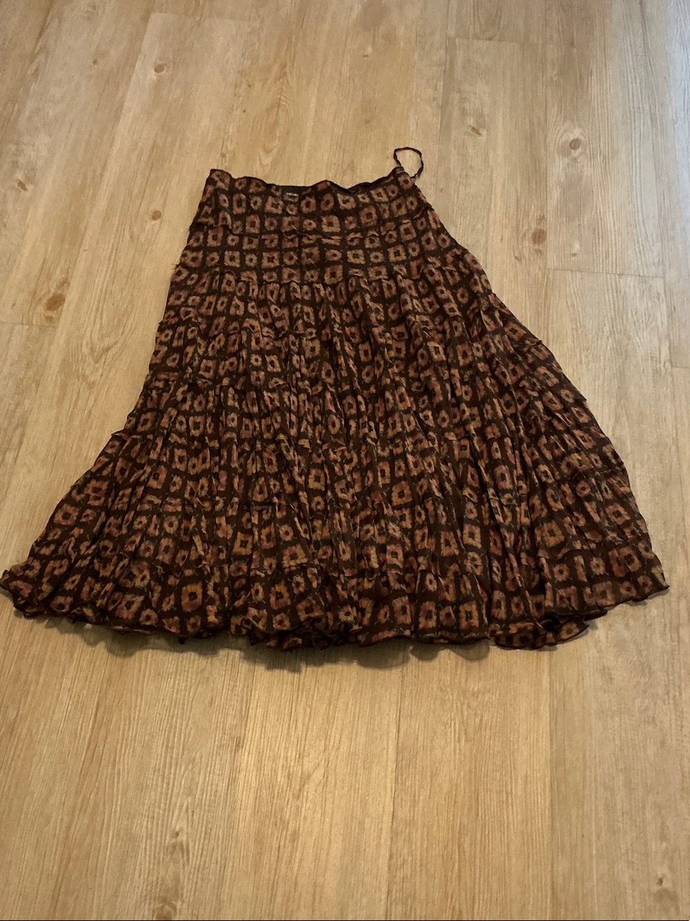 Jones New York Brown Patterned Tiered Maxi Skirt